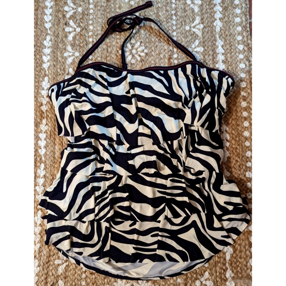 Zebra Print Ruffle Tankini Top